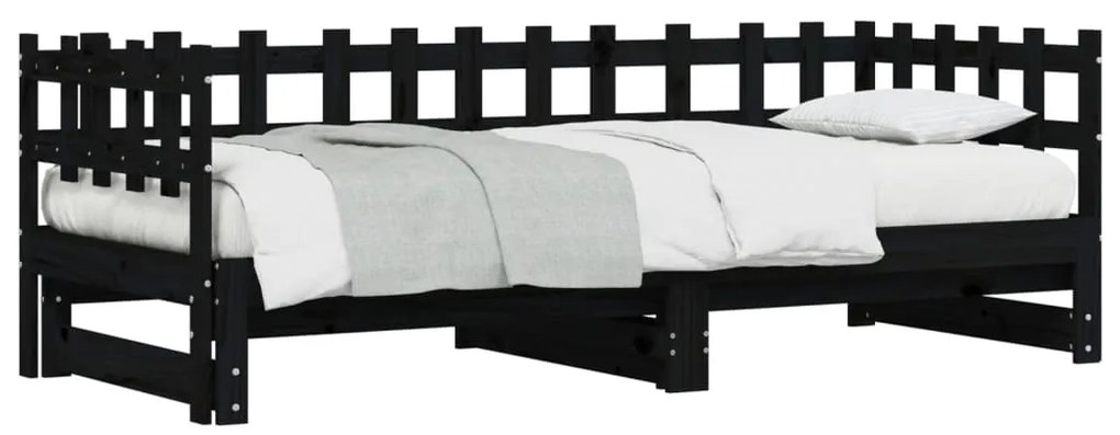 Sofá-cama de puxar 2x(80x200) cm pinho maciço preto