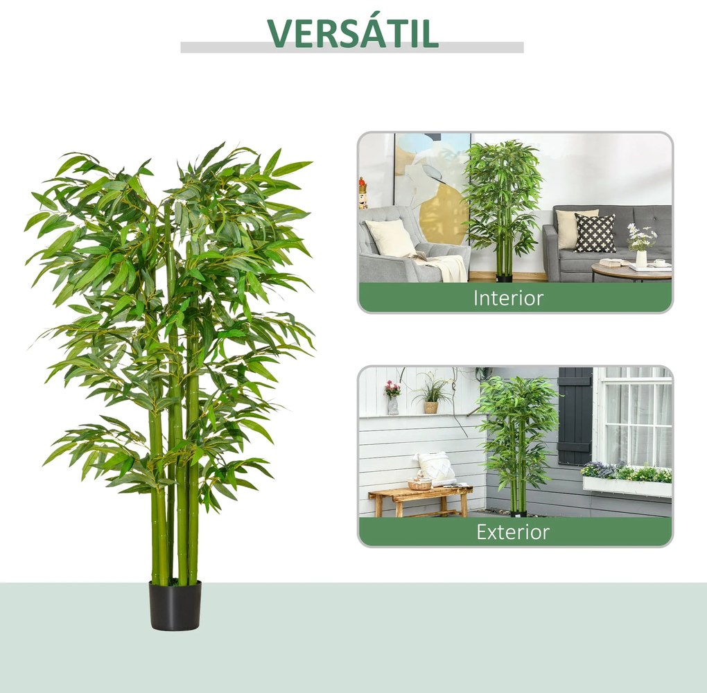 HOMCOM Planta Artificial 160 cm Bambu Artificial com 975 Folhas e Vaso