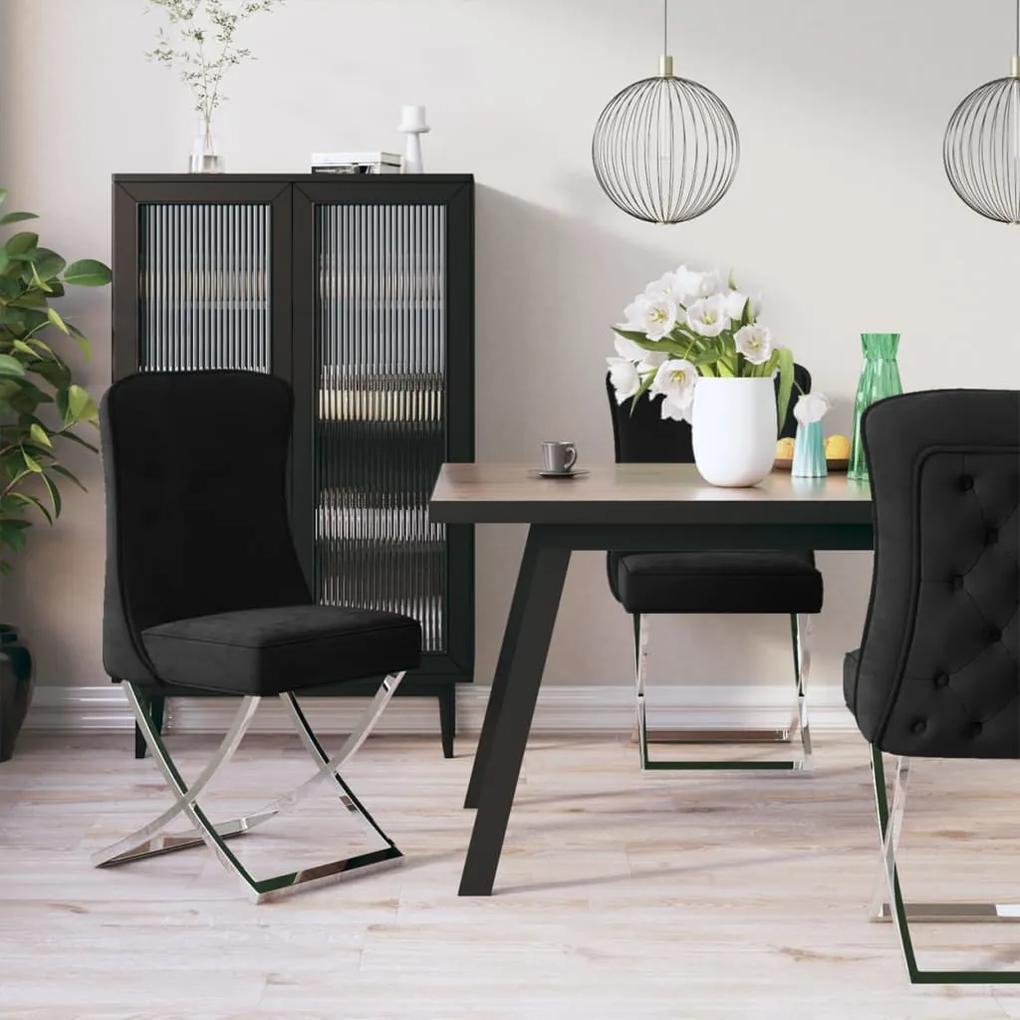 Cadeira de jantar 53x52x98 cm veludo e aço inoxidável preto