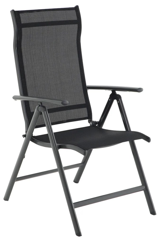 Conjunto de 4 cadeiras dobráveis ​​de jardim SONGMICS, cadeiras para áreas externas com estrutura de alumínio durável, encosto reclinável em 8 ângulos, capacidade máxima de 120 kg, pretas GCB30BK