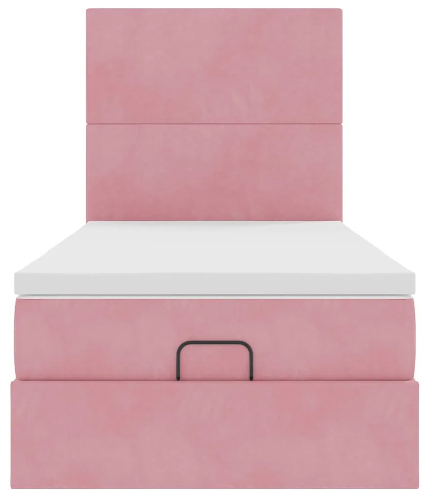 Estrutura de cama otomana com colchões rosa 90x200cm veludo
