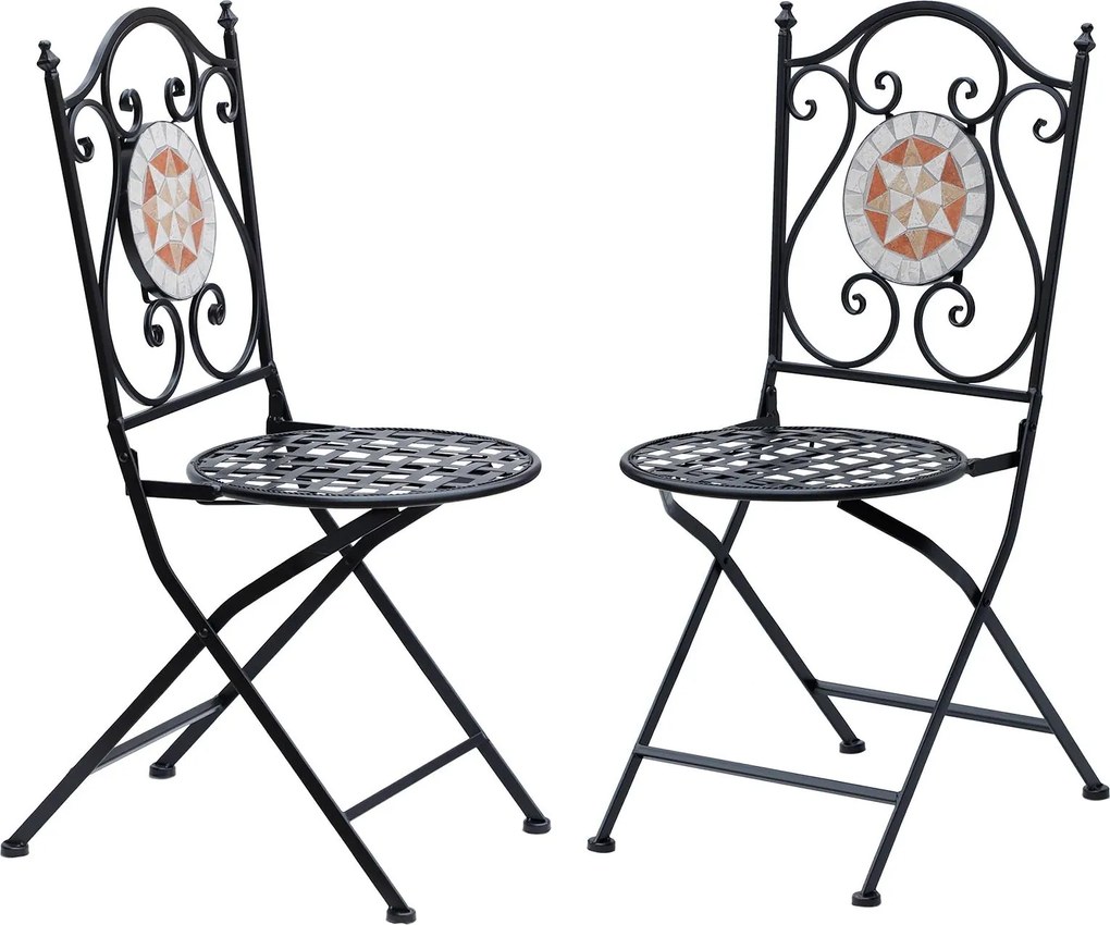 Conjunto de 2 Cadeiras Dobráveis de Jardim Cadeiras com Mosaico Carga Máxima 120 kg 50x40x94,5 cm Preto