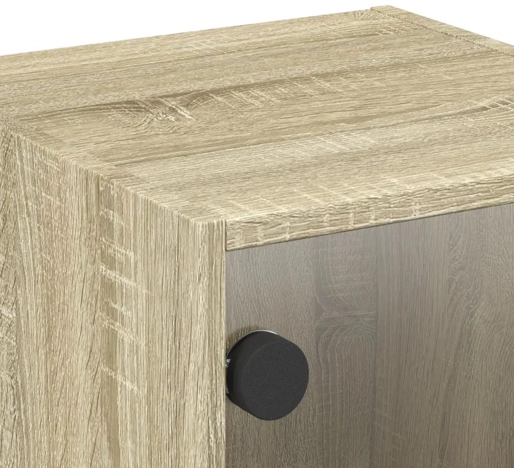 Mesa de cabeceira c/ porta de vidro 35x37x35 cm carvalho sonoma