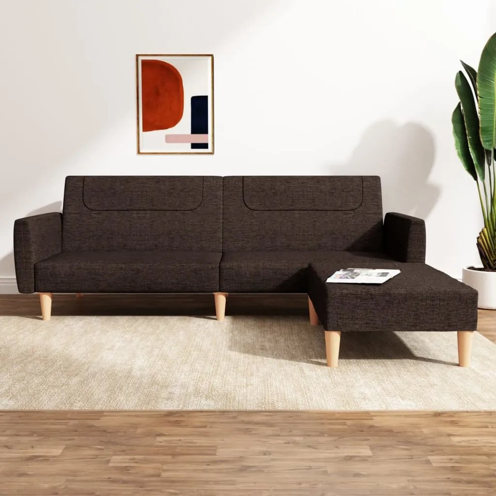 3080592 vidaXL Sofá-cama de 2 lugares com apoio de pés tecido castanho-escuro