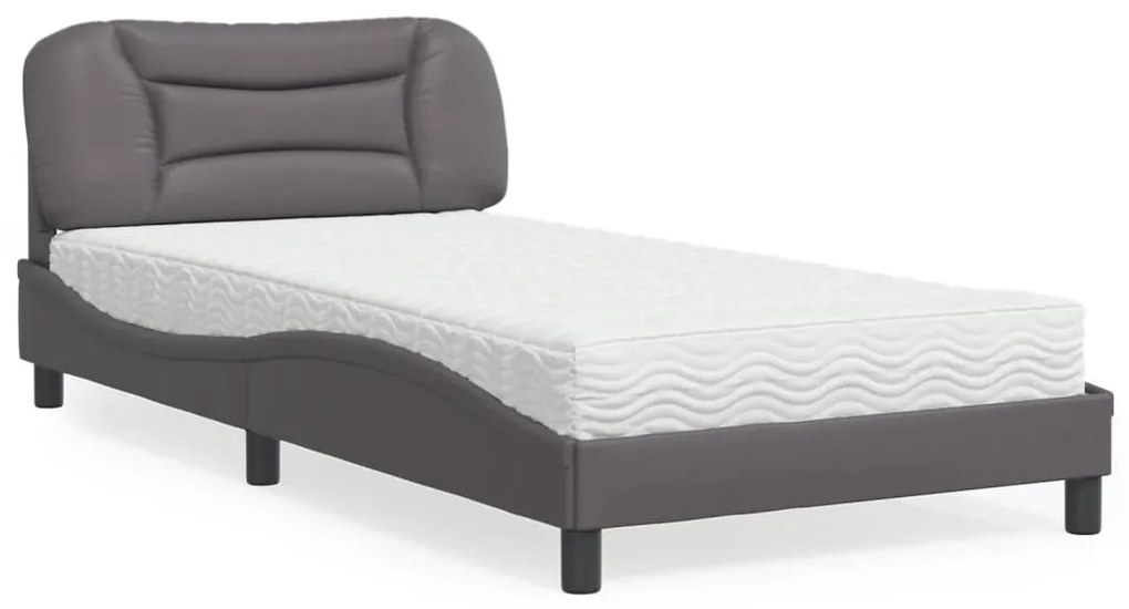 vidaXL Cama com colchão 100x200 cm couro artificial cinzento
