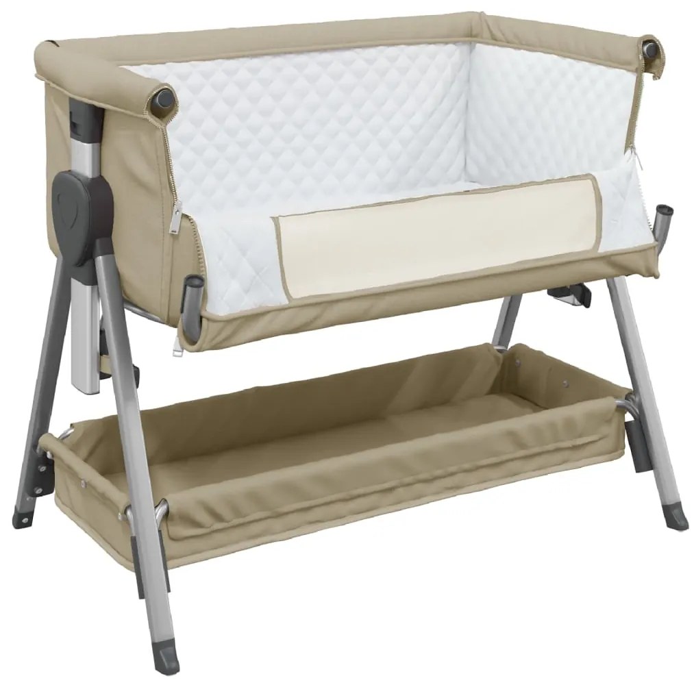 Cama de bebé com colchão tecido de linho cinza-acastanhado