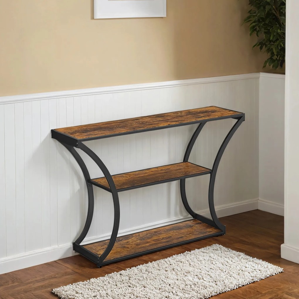 Mesa consola com pernas curvas 120 x 30 x 80 cm castanho Vintage-preto
