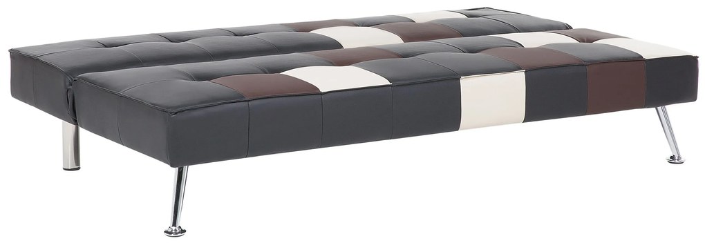 Sofá-cama de 3 lugares em pele sintética patchwork preto castanho e branco OLSKER Beliani