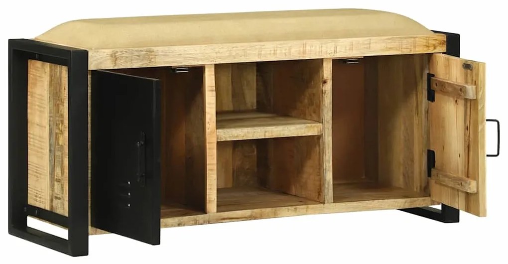 Armário Banco 100x35x50 cm Madeira Sólida de Mangueira Rugosa