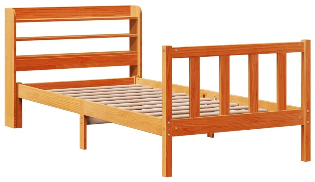 Estrutura cama c/ cabeceira 100x200cm pinho maciço castanho-mel