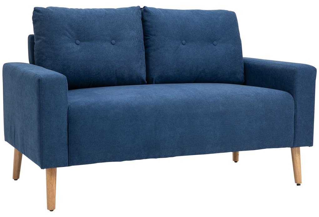 HOMCOM Sofá de 2 Lugares Moderno Estofado em Poliéster com 2 Almofadas Apoio para os Braços 145x76x88 cm Azul | Aosom Portugal