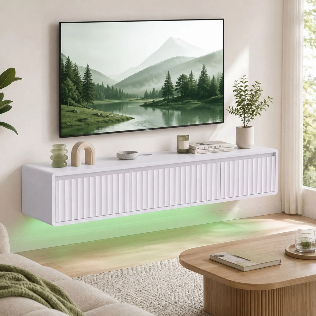 Móvel de TV Suspenso, 120 x 29,5 x 23,5 cm, Iluminação LED, Branco