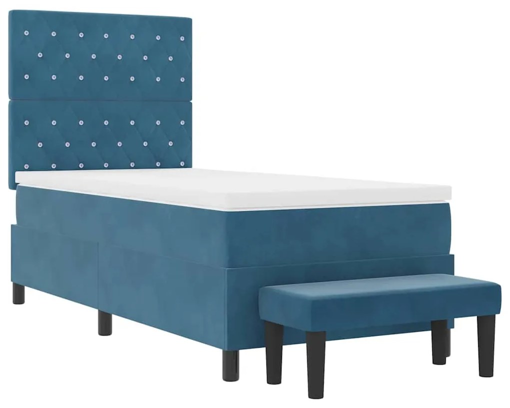 Cama Box com Colchão e Banco Azul Escuro 90x190 cm Veludo