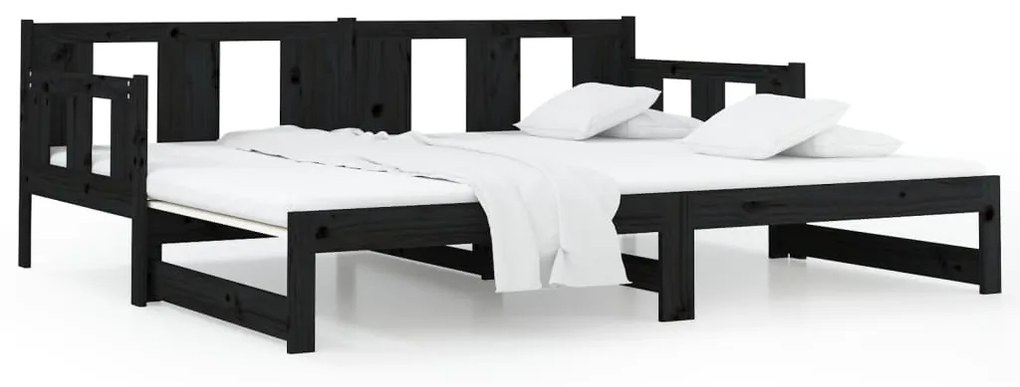 Estrutura sofá-cama de puxar 2x(90x200) cm pinho maciço preto