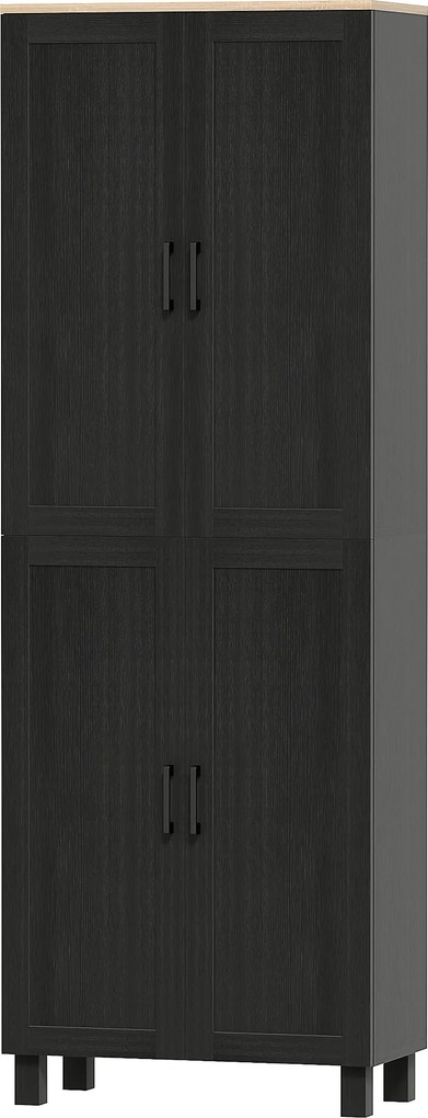 Armário de Cozinha Alto, 60 x 30 x 170,5 cm, 4 Portas, Preto
