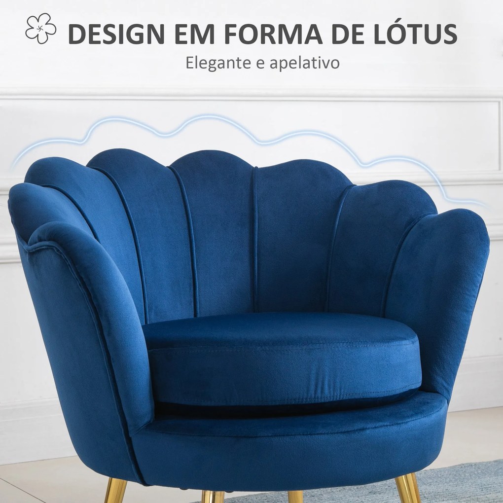 Poltrona "Lisboa" – 76x67x74 cm – Azul e Dourado – Veludo – Design Vin