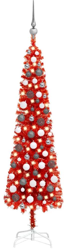3078121 vidaXL Árvore de Natal fina com luzes LED e bolas 120 cm vermelha
