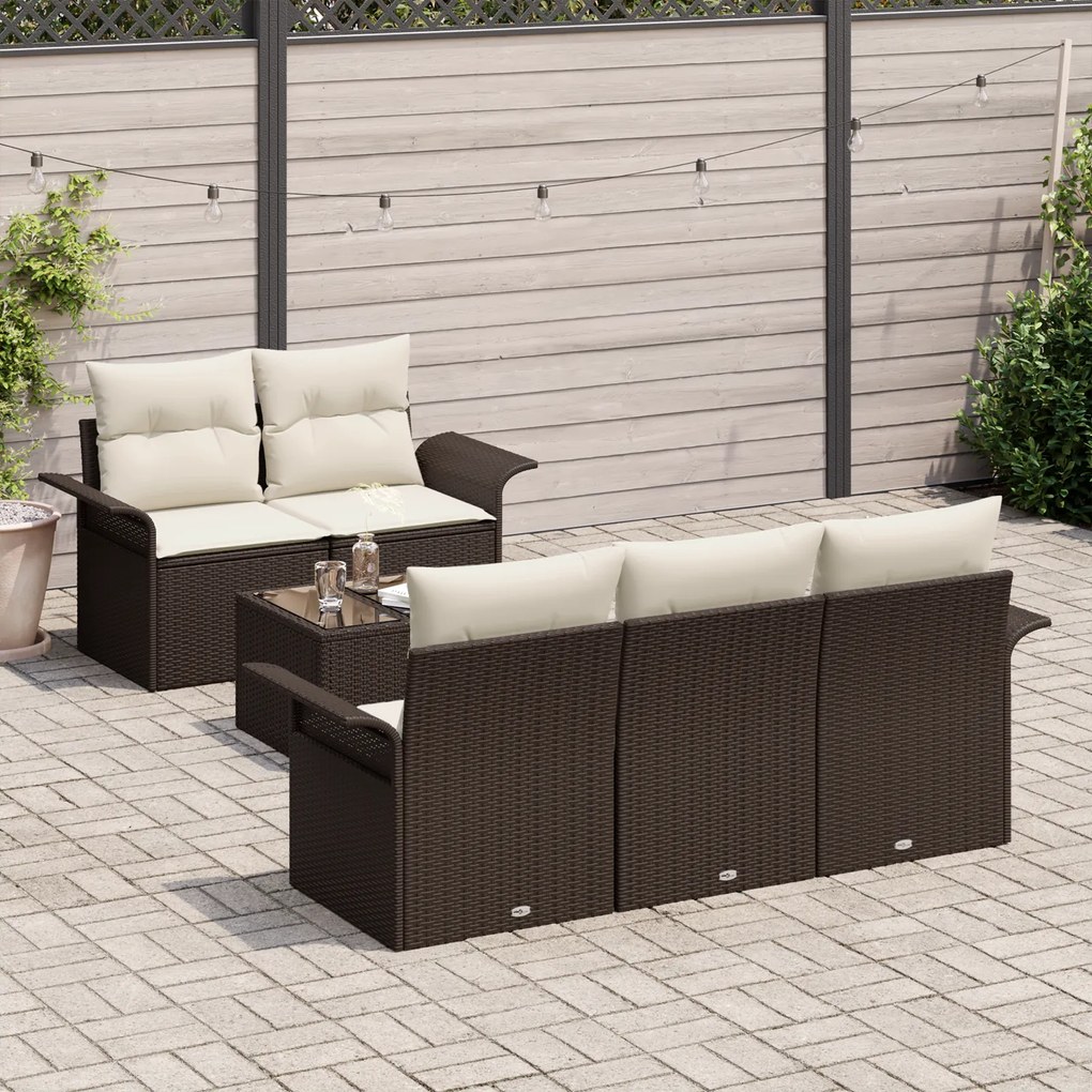 Conjunto de Sofá de Jardim de 6 Peças com Almofadas de Rattan Poliéste