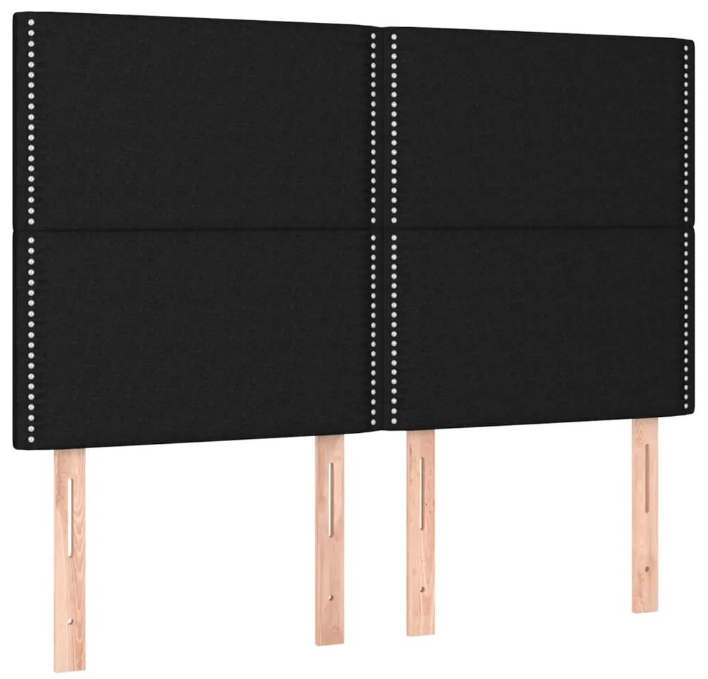 Cama box spring c/ colchão e LED 140x200 cm tecido preto