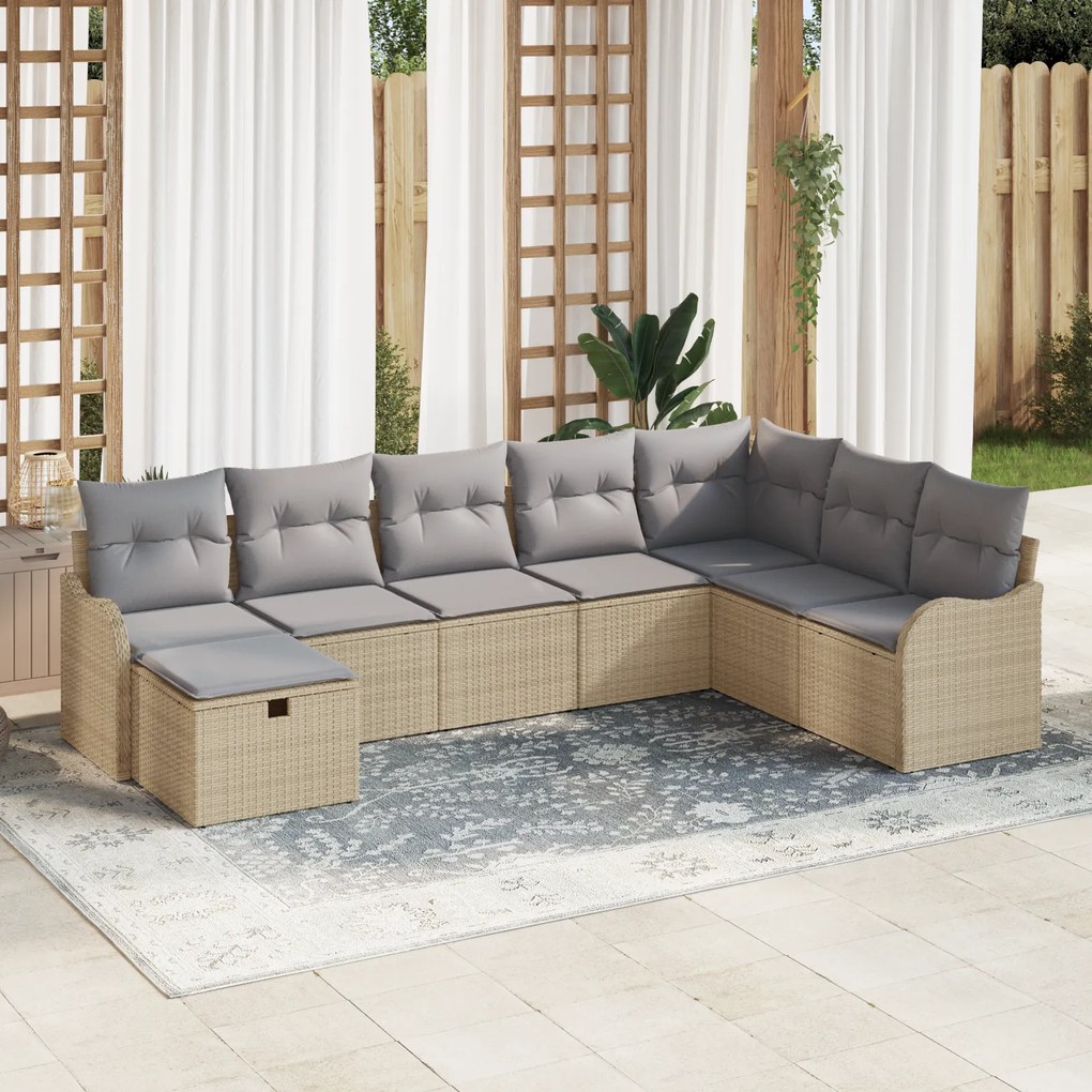 Conjunto de Sofá vidaXL de 8 Peças com Almofadas Bege em Rattan Poliés
