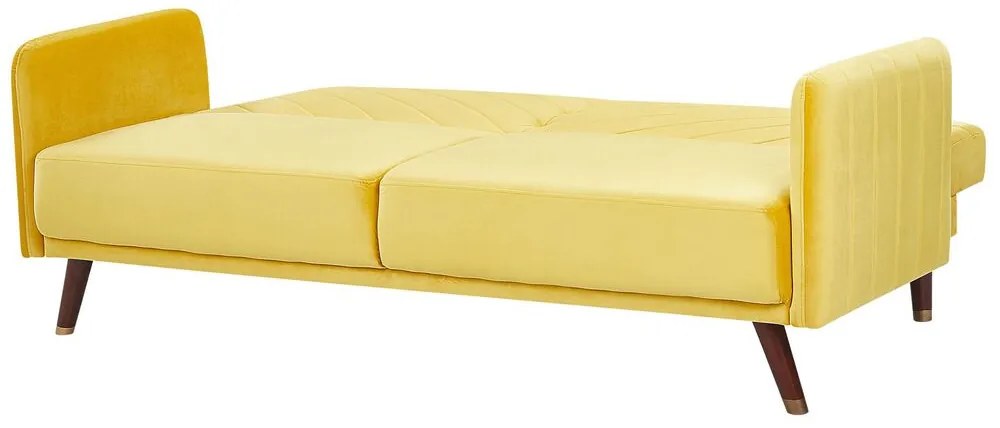 Sofá-cama de 3 lugares em veludo amarelo SENJA Beliani