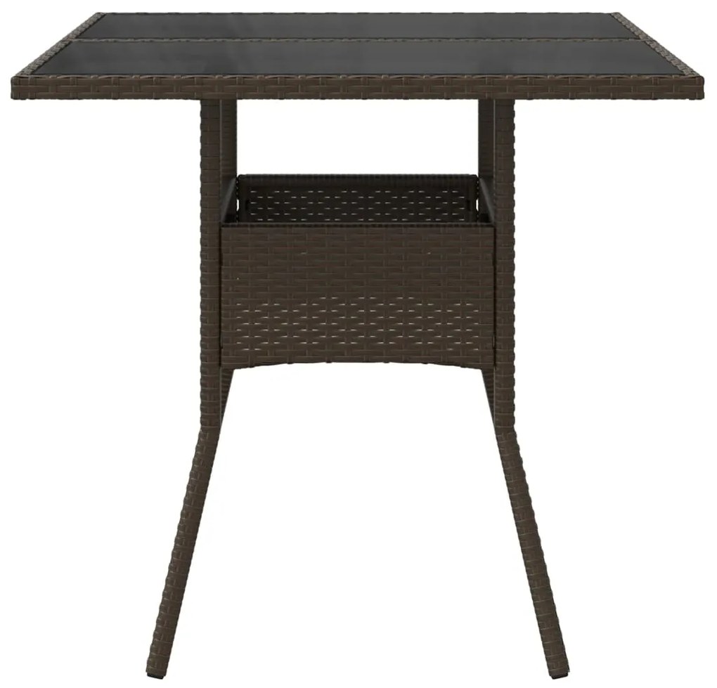 Mesa de jardim com tampo de vidro 80x80x75 cm vime PE castanho