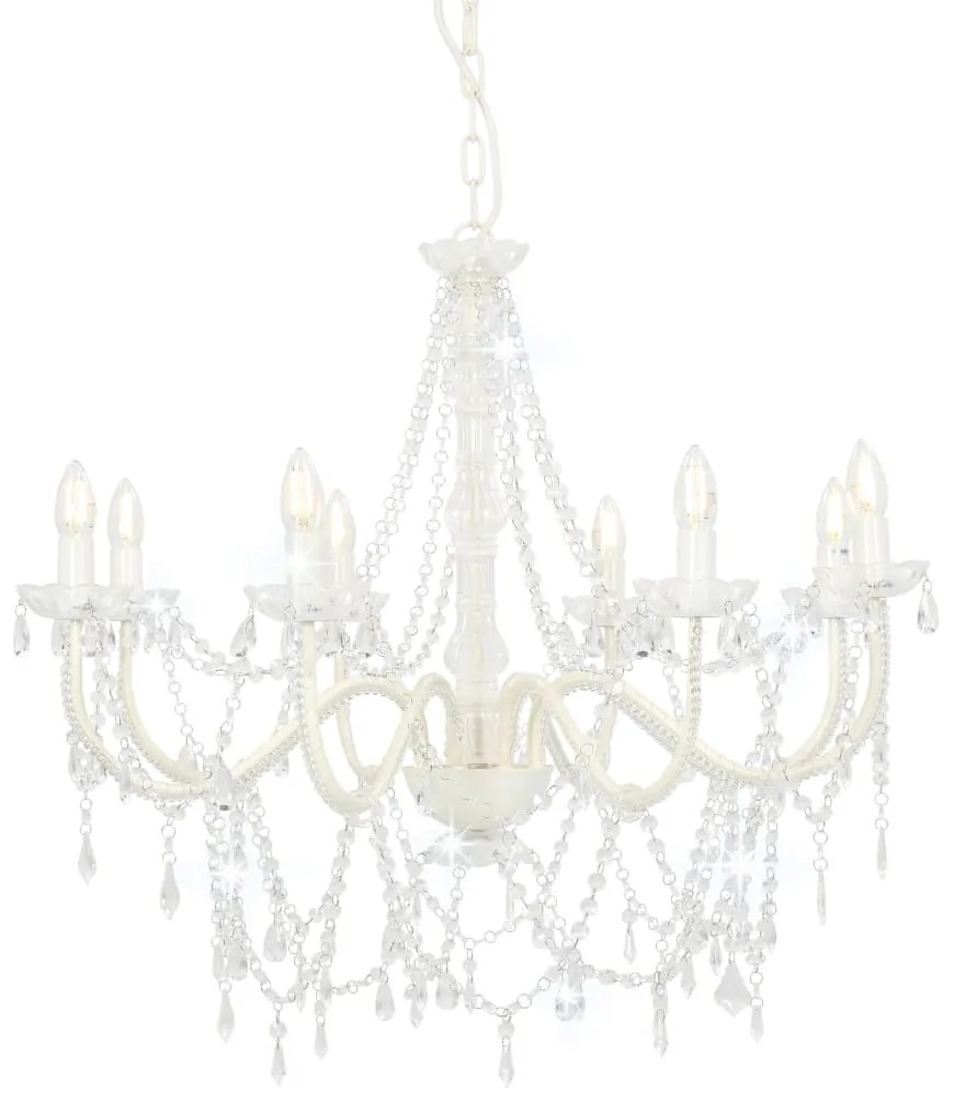 vidaXL Lustre com contas lâmpadas 8 x E14 branco