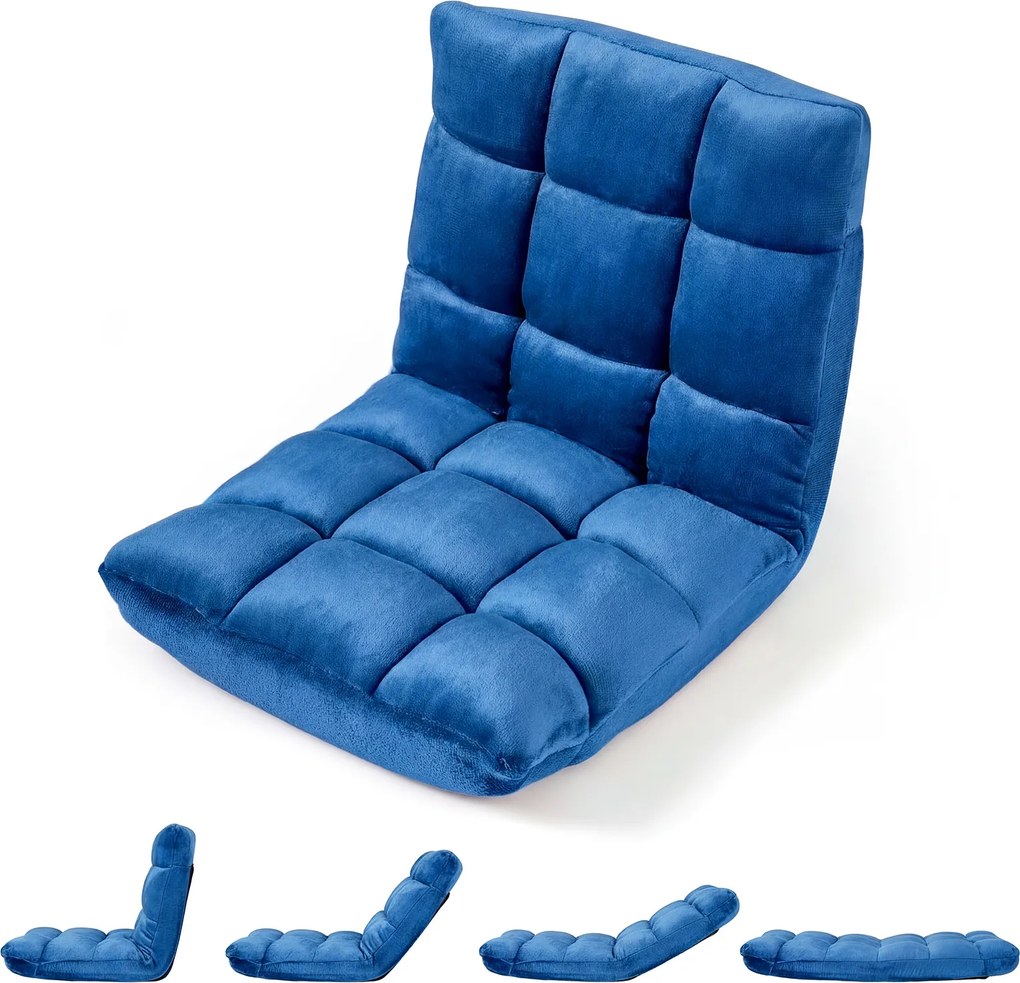 Cadeira de Chão Dobrável, 104 x 53 x 15 cm, Encosto Ajustável em 14 Posições, Azul-real