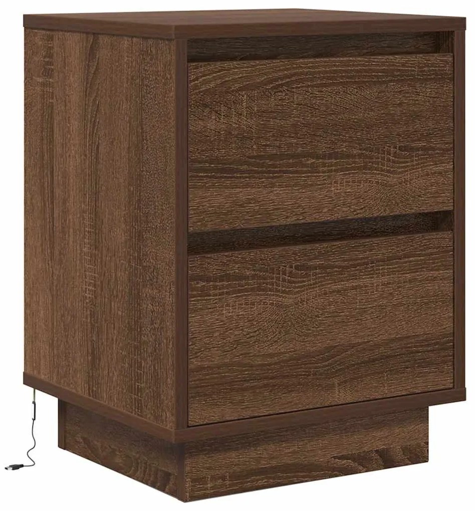 Mesas cabeceira c/ luzes LED 2 pcs 38x34x50cm carvalho castanho