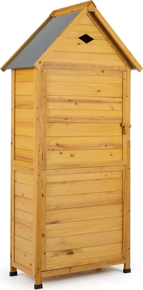 Abrigo de jardim em madeira com porta 81 x 46 x 174 cm, fechadura, piso, 4 estantes removíveis, ventilação, telhado inclinado, arrumação de ferramenta