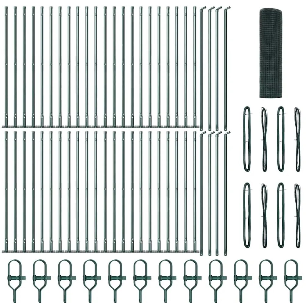 Cerca de Fio Welded com 13 Postes Flangeados Verde 0.6x100 m Aço