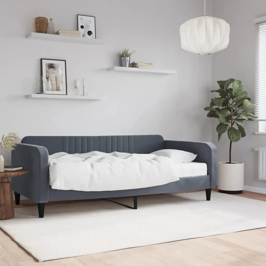 Sofá-cama com colchão 90x190 cm veludo cinzento-escuro