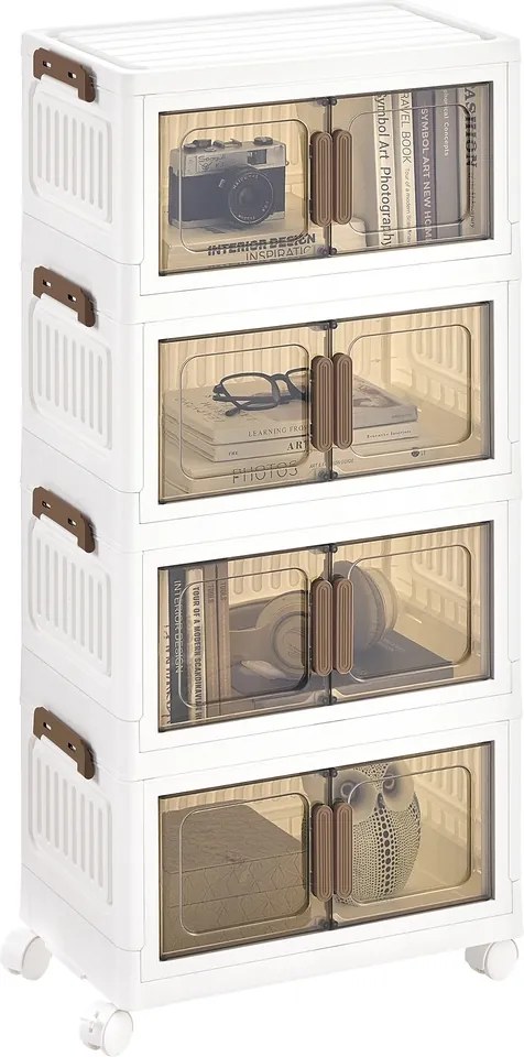 Caixas com tampa, Organizador com rodas, 4 níveis, 26 x 45 x 91 cm Branco