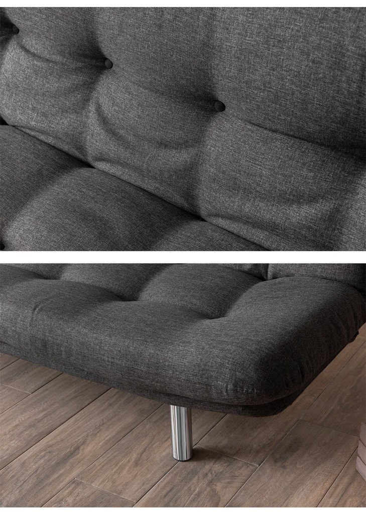 Sofá-Cama de 3 Lugares Misa – Cinzento Escuro – 52x175x40 cm