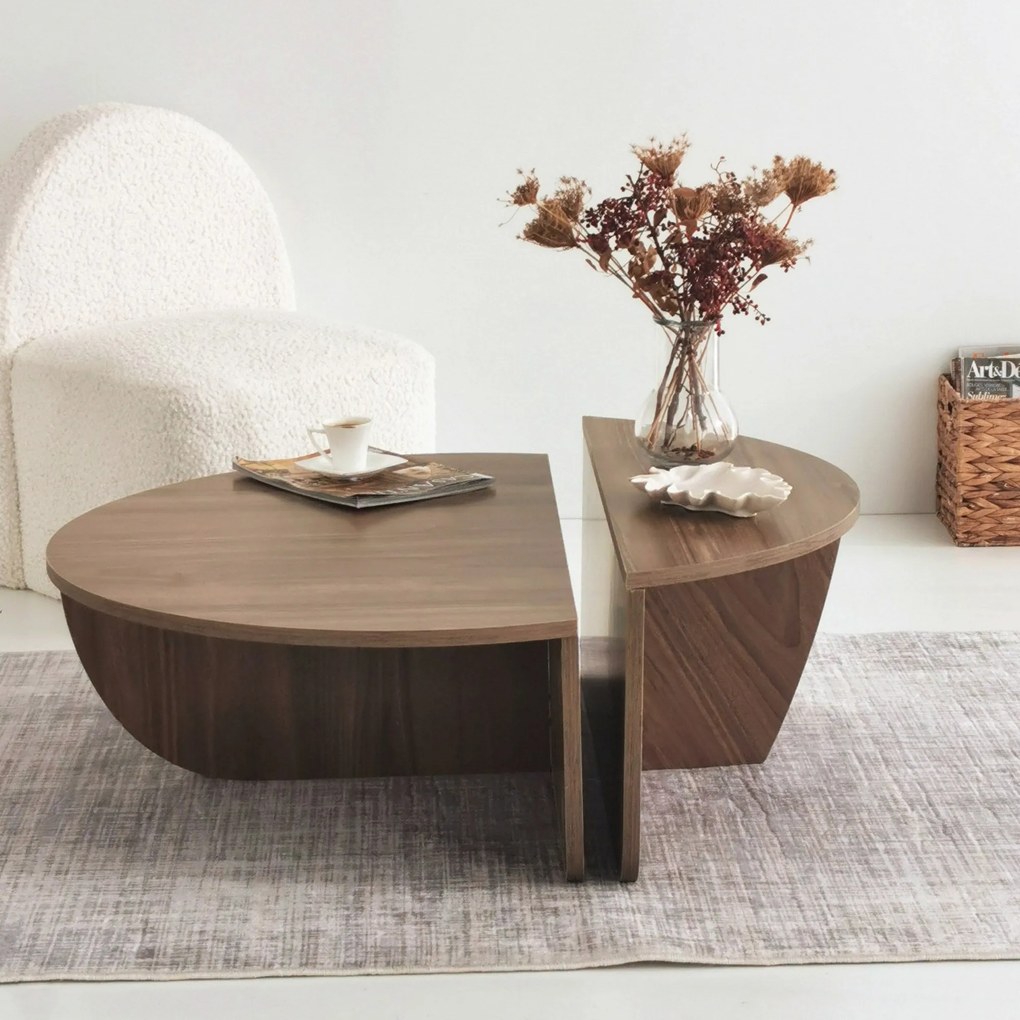 Mesa de Café Podium - Cor Nogueira - 90x30x60 cm e 85x35x30 cm