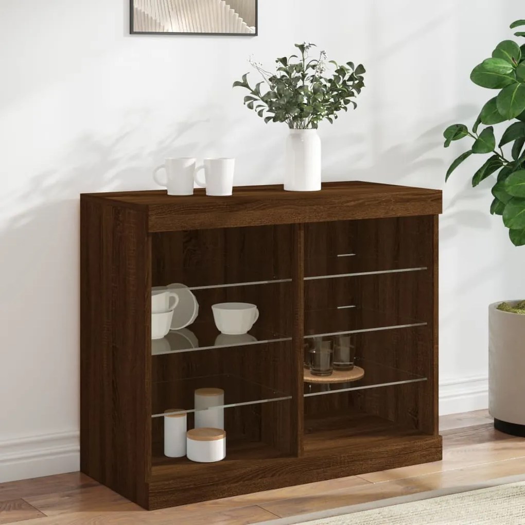 vidaXL Aparador com luzes LED 81x37x67 cm carvalho castanho