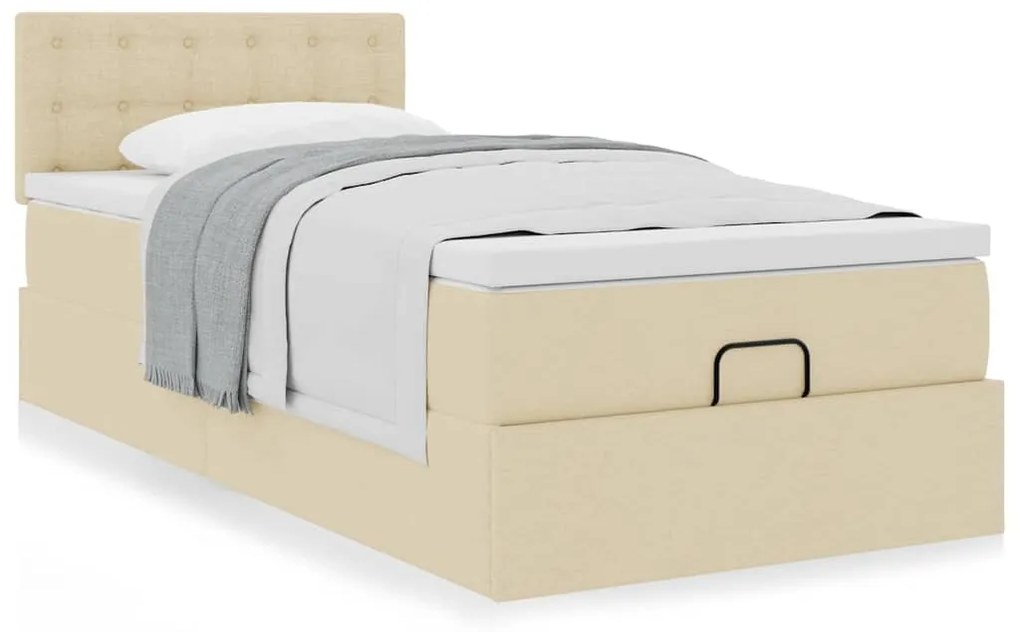 Cama otomana com colchão 100x200 cm tecido creme