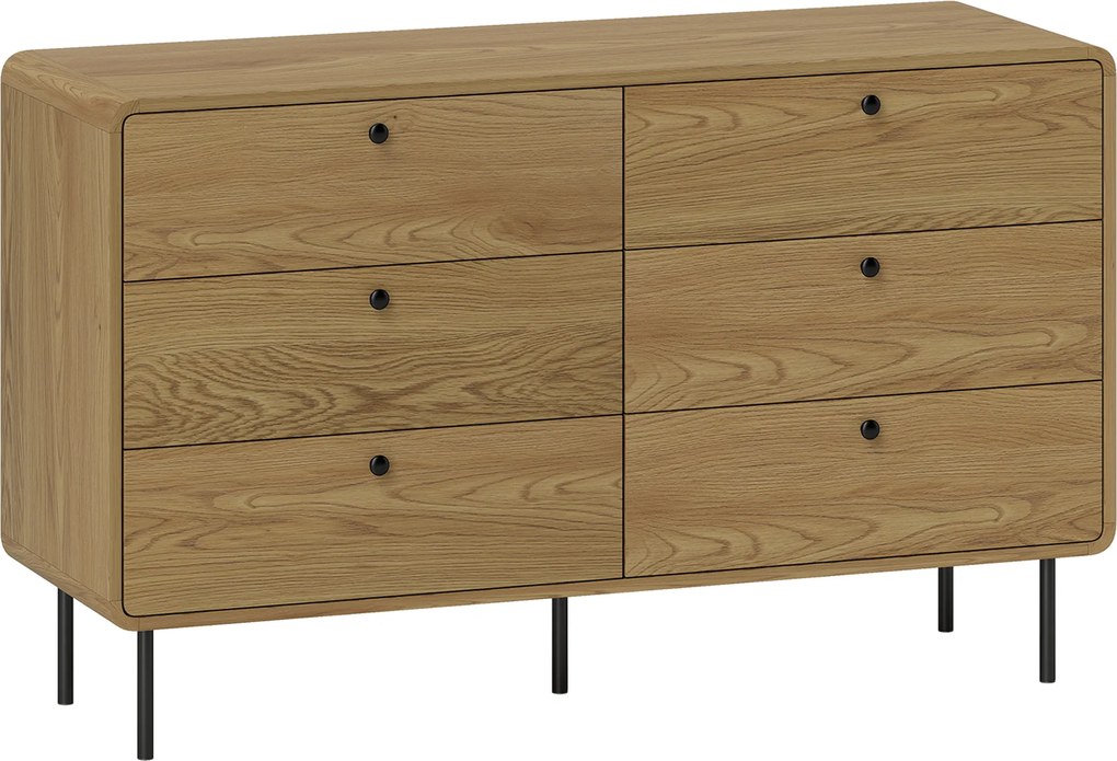 HOMCOM Cômoda 6 Gavetas Efeito Carvalho Cantos Arredondados Pés em Aço 120x40x75 cm | Aosom Portugal