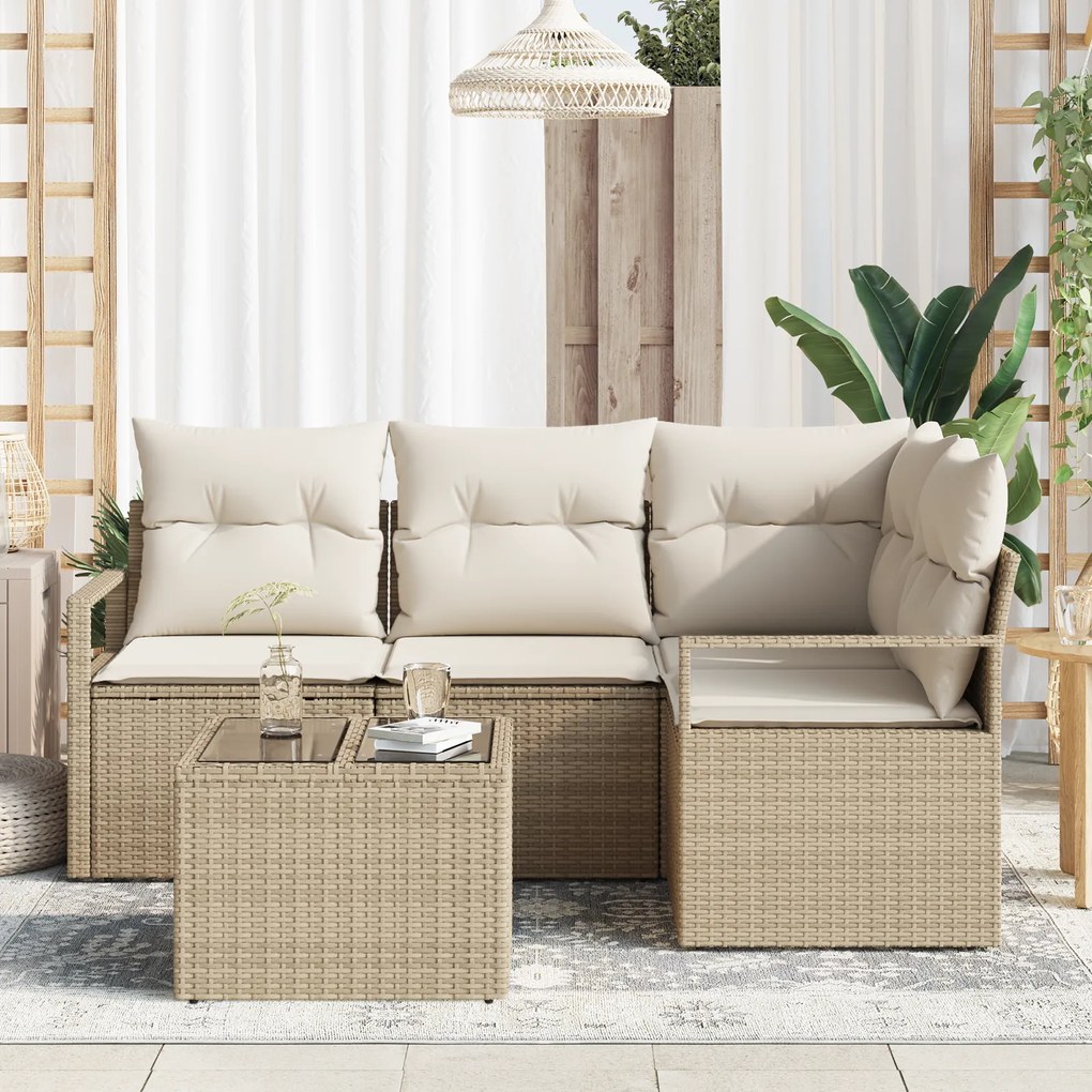 Conjunto de Sofá de Jardim vidaXL 5 Peças com Almofadas em Polirattan