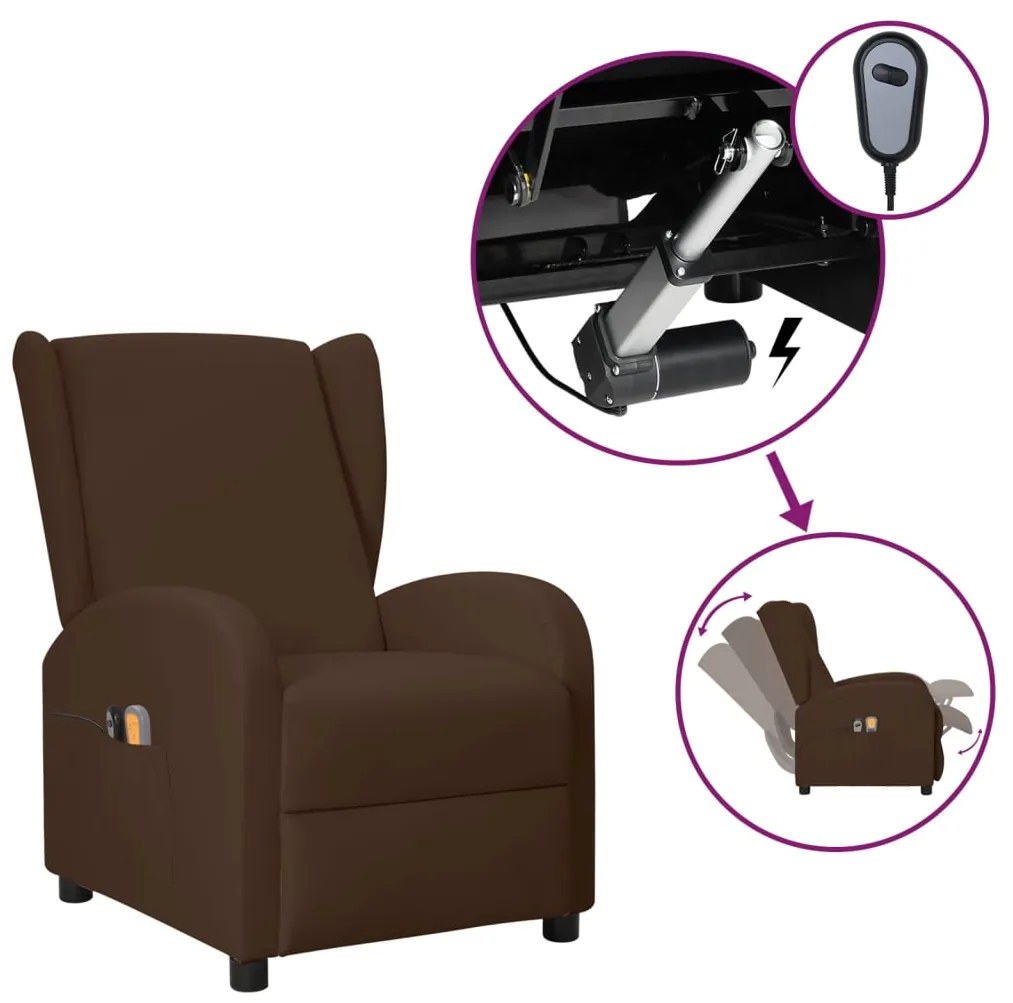 vidaXL Poltrona reclinável elétrica massagens couro art. castanho