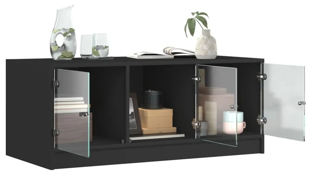 Mesa de centro c/ portas de vidro 102x50x42 cm preto