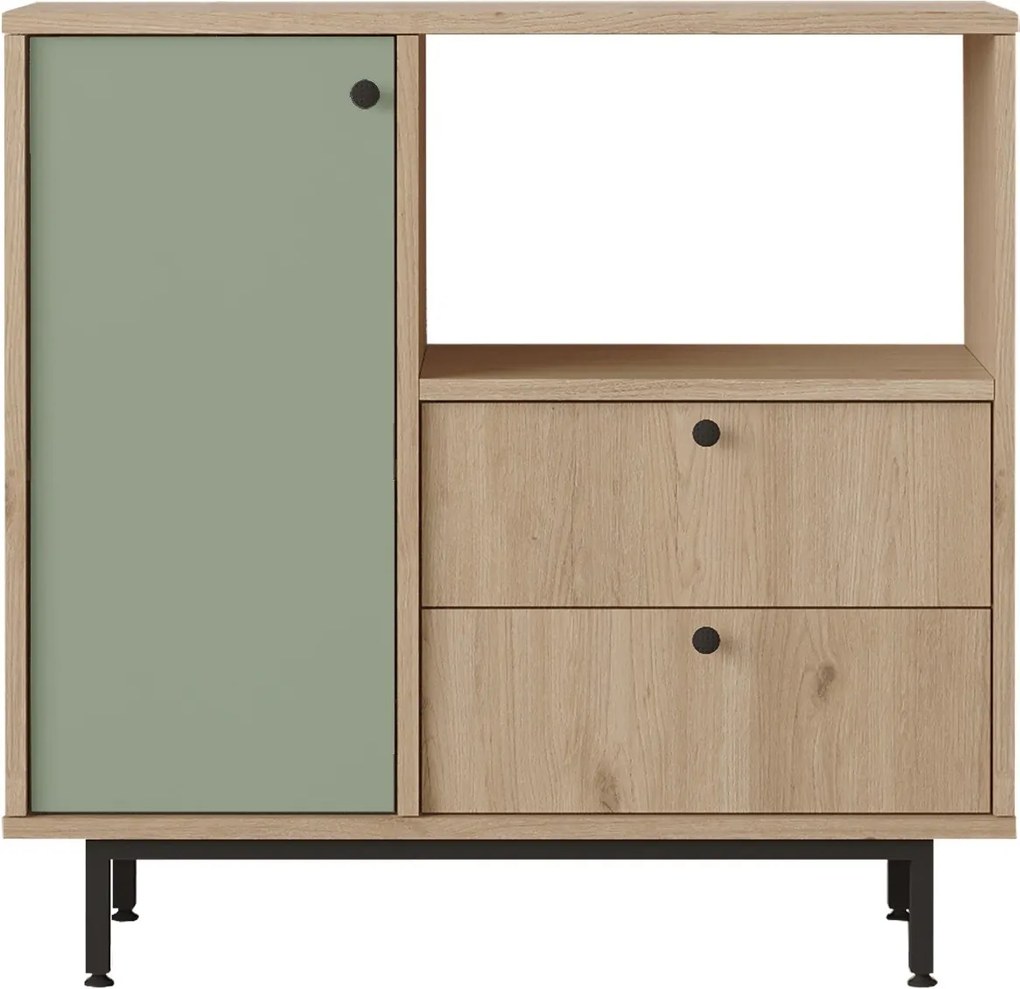 Aparador de cozinha "Toledo" - Carvalho e Verde - 88x85x35.5cm - Desig