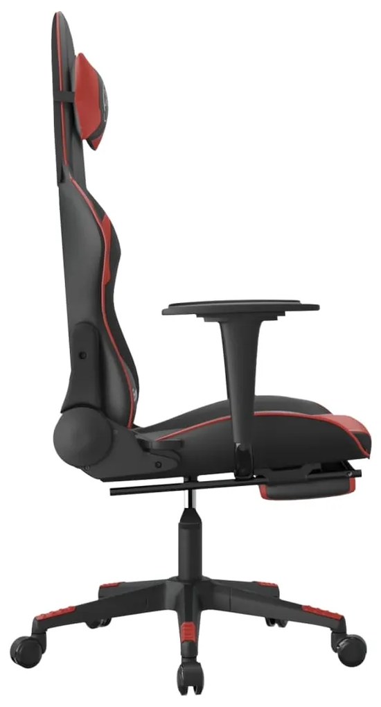 Cadeira gaming massagem + apoio couro art. preto/vermelho tinto