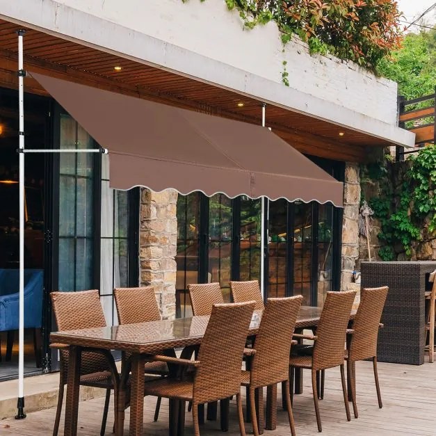 Toldo Telescópico e Retrátil 250 cm Resistente aos Raios UV Impermeável com Manivela Altura Regulável para Janela Varanda Jardim Castanho