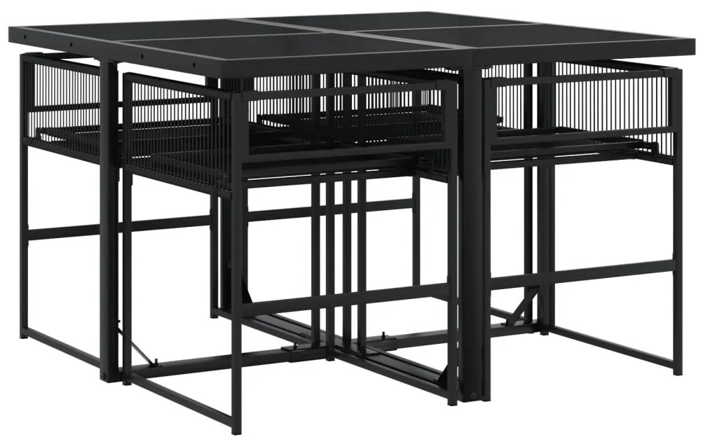 5 pcs conjunto de jantar p/ jardim vime PE preto