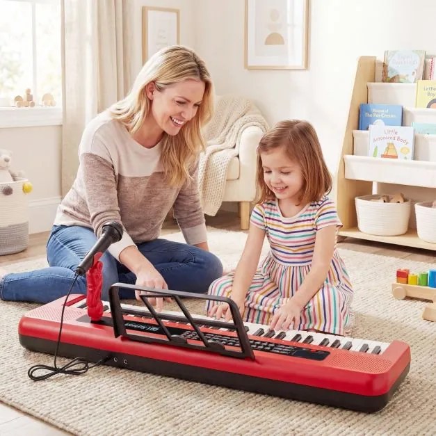 Teclado de piano de 61 teclas para crianças – Brinquedo musical, piano digital educativo com suporte ajustável, microfone e suporte para partituras ve