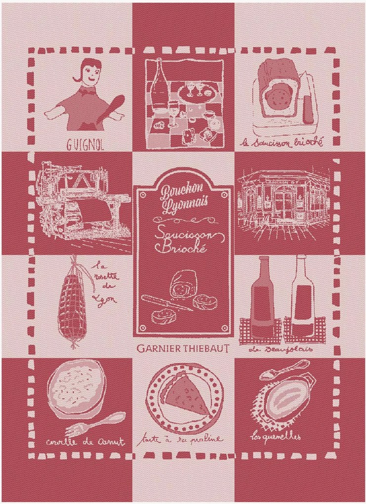 Panos de cozinha jacquard Bouchon Lyonnais Rouge, conjunto de 4