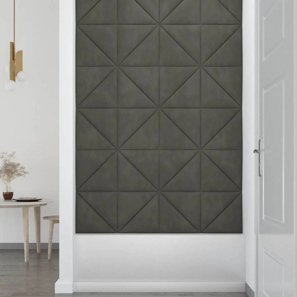 Painel de parede 12 pcs 30x30 cm veludo 0,54 m² cinza-escuro