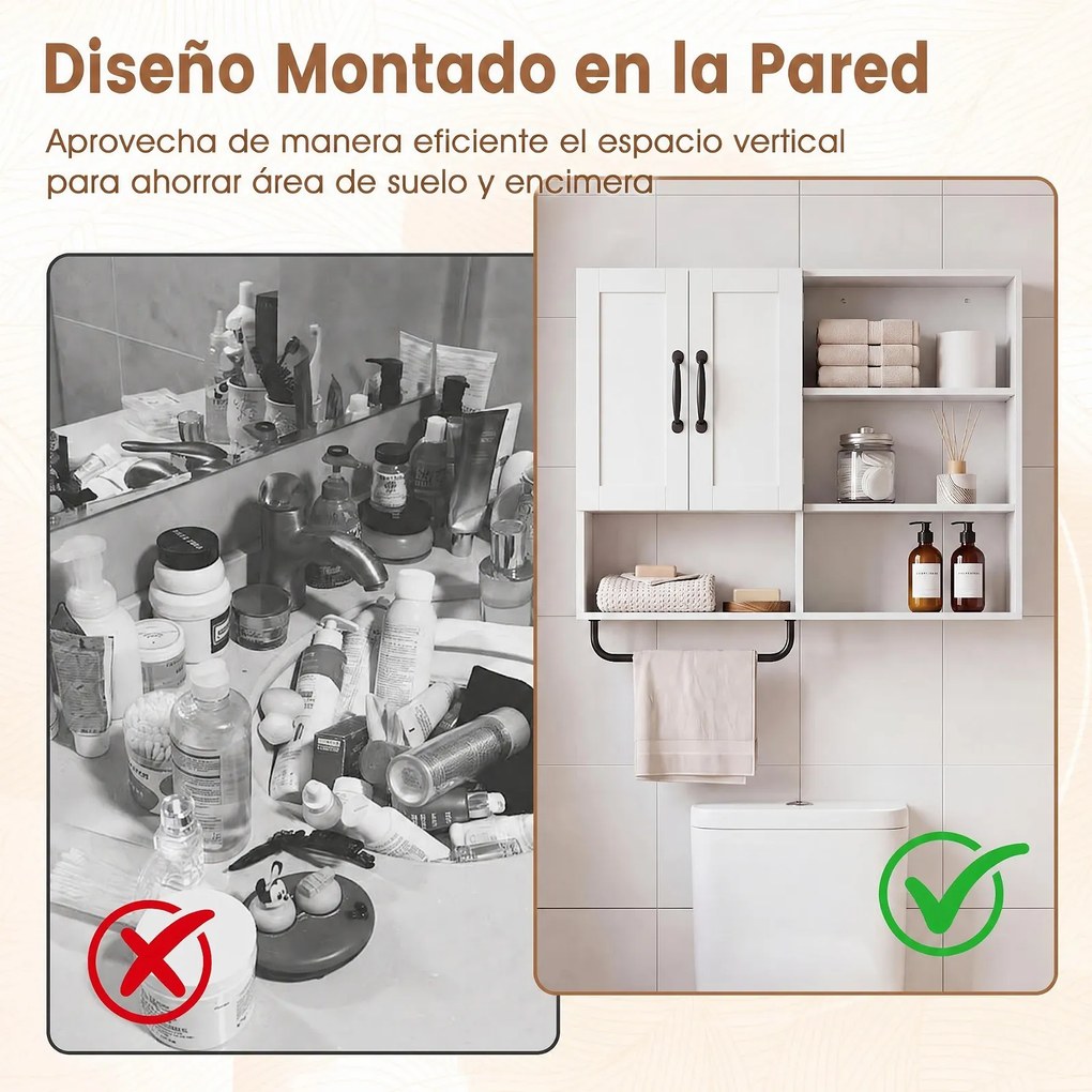 Armário de Parede casa de banho para Arrumação, 77 x 14,5 x 64 cm, Prateleiras Ajustáveis, Branco