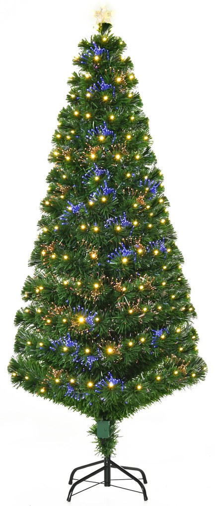 HOMCOM Árvore de Natal 180 cm Árvore de Natal Artificial com Luzes LED Fibra Óptica 230 Ramos de PVC e Suporte Metálico Ø82x180 cm Verde